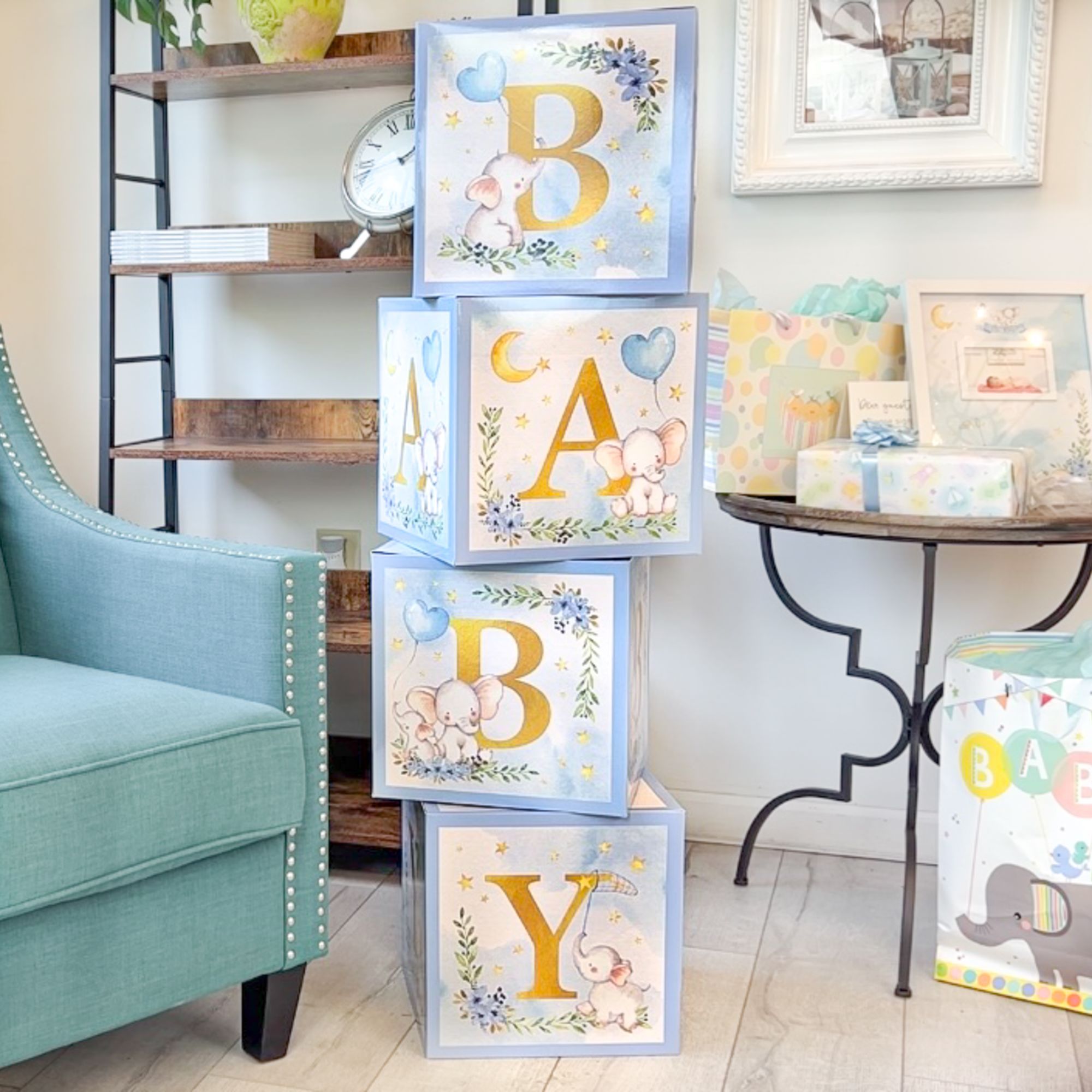 Elephant Baby Shower Block Box - Blue  13344